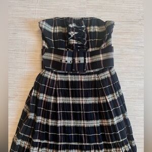 JO BORKETT STRAPLESS PLAID MAXI DRESS​